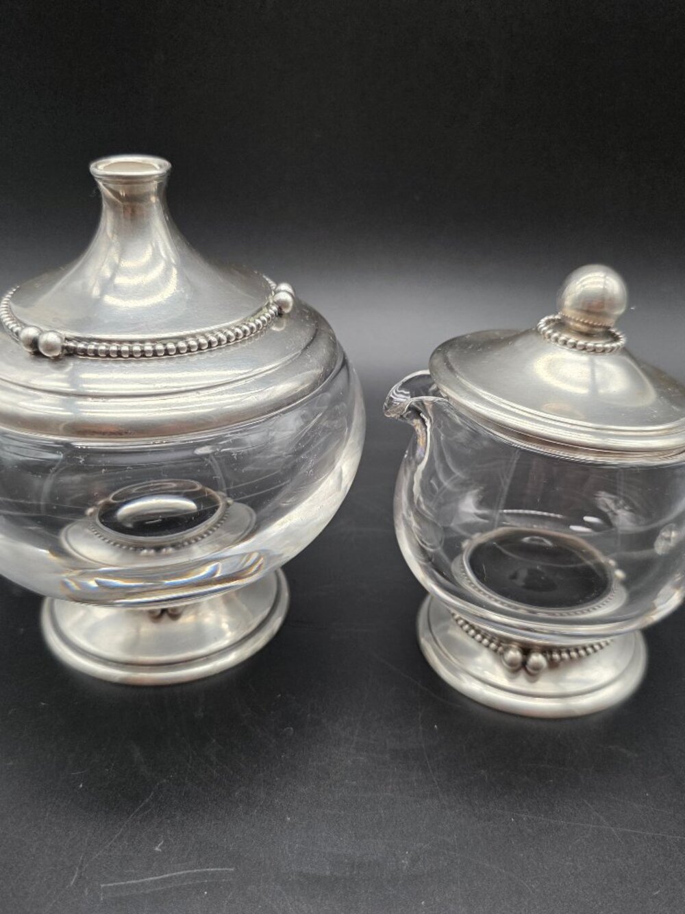 Vintage M Fred Hirsch glass Sterling Silver Bowls 1ids footed